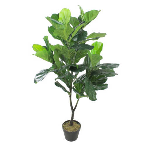 NORTHLIGHT  4' Potted Two Tone Artificial Wide Fiddle Leaf Fig Tree In Green