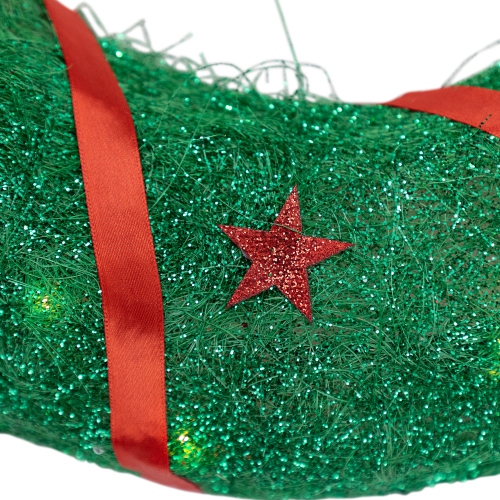 18" Lighted Sisal Wreath with Stars and Bow Christmas Outdoor Decoration