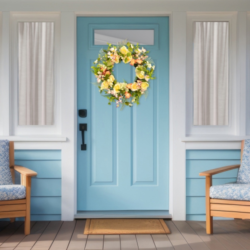 Daisy, Peony and Roses Artificial Floral Spring Wreath - 26"