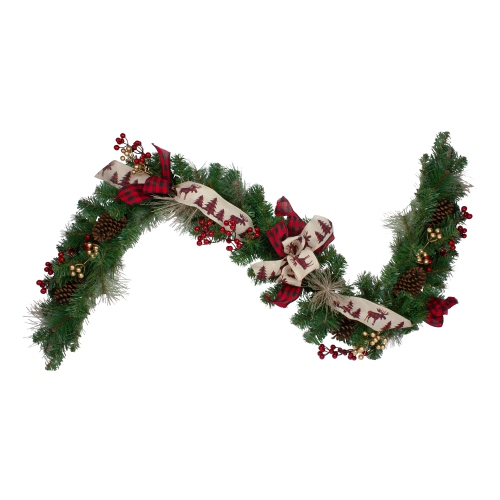 NORTHLIGHT  6' X 12" Plaid Bows Pinecones And Berries Artificial Christmas Garland - Unlit