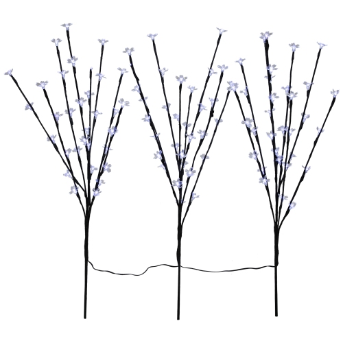 Pre-Lit Cherry Blossom Artificial Tree Branches - 2.5' - Pure White LED Lights - Set of 3