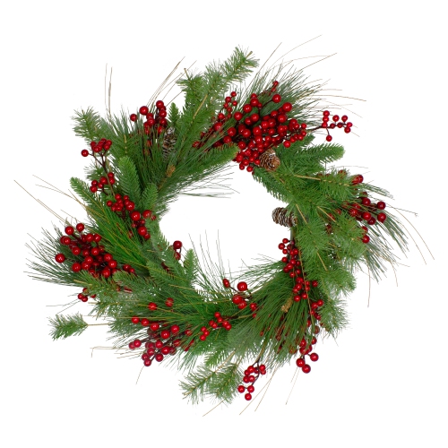 NORTHLIGHT  Real Touch Mixed Pine And Berry Artificial Christmas Wreath - 24" - Unlit