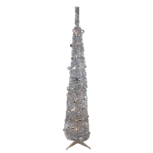 6' Pre-Lit Silver Pre-Decorated Pop-Up Artificial Christmas Tree