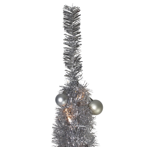 6' Pre-Lit Silver Pre-Decorated Pop-Up Artificial Christmas Tree