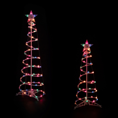 NORTHLIGHT  Lighted Sprial Outdoor Christmas Trees - 4' And 6' - Multi-Color - Set Of 2