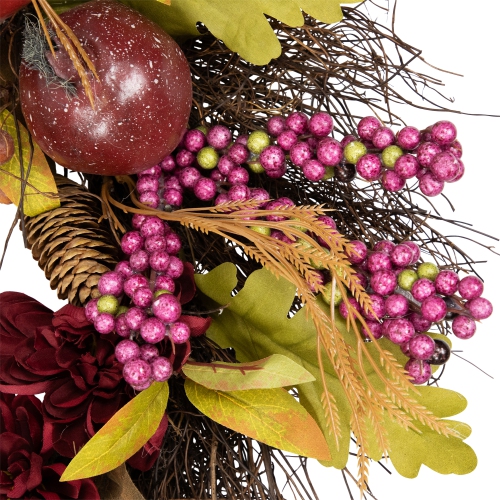 Mums and Pomegranates Artificial Fall Harvest Twig Wreath, 24-Inch