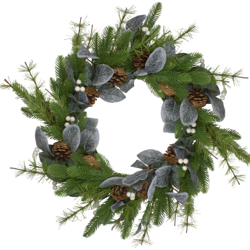 NORTHLIGHT  Real Touch Mixed Pine Berries And Pinecones Artificial Christmas Wreath - 24" - Unlit In White