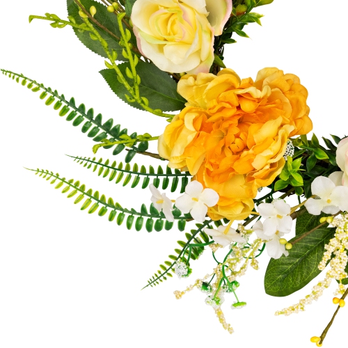 Hydrangea and Rose Artificial Floral Twig Wreath - Orange - 16"