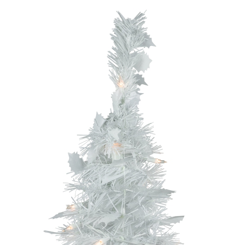 6' Pre-Lit White Tinsel Pop-Up Artificial Christmas Tree, Clear Lights
