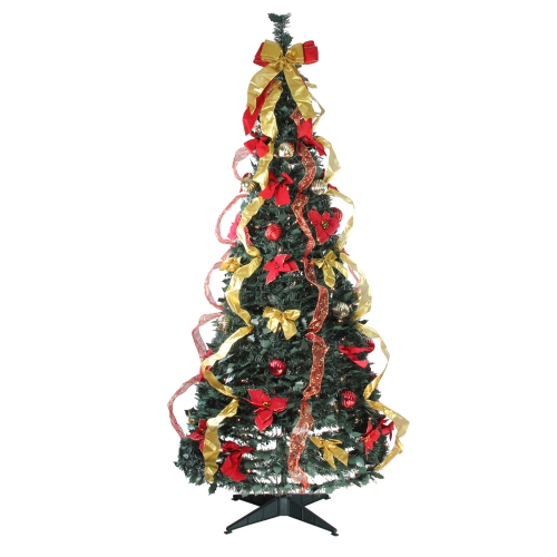 NORTHLIGHT  6' Pre-Lit Gold And Pre-Decorated Pop-Up Artificial Christmas Tree, Clear Lights In Red