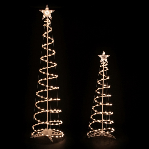 NORTHLIGHT  Lighted Spiral Outdoor Christmas Trees - 4' And 6' - Clear - Set Of 2