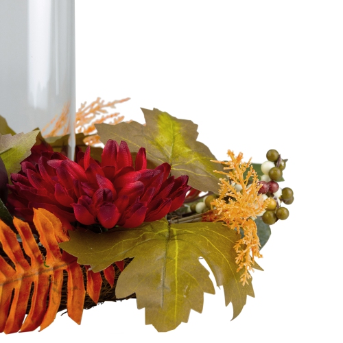 22" Mums with Pomegranate Fall Candle Holder Centerpiece