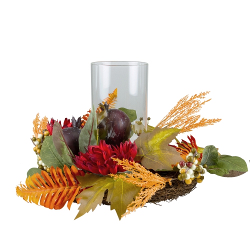22" Mums with Pomegranate Fall Candle Holder Centerpiece