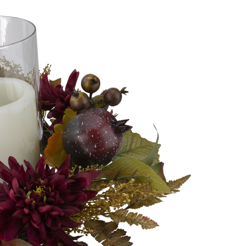 22" Mums with Pomegranate Fall Candle Holder Centerpiece