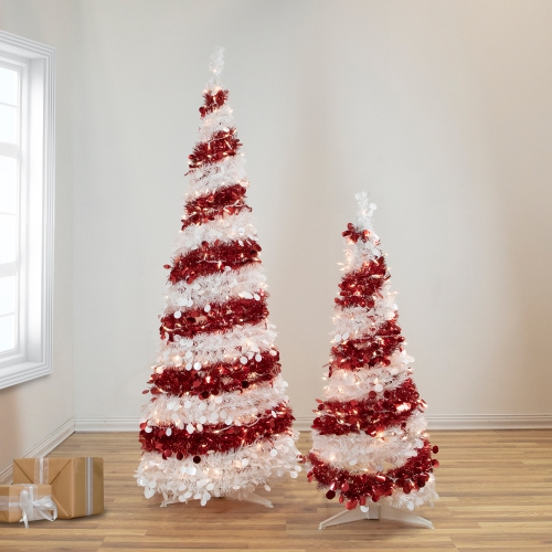 6' Pre-Lit Candy Cane Pop-Up Artificial Christmas Tree, Clear Lights