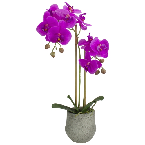 NORTHLIGHT  Real Touch Purple Artificial Orchid Plant With A Stone Pot - 14" In Gray