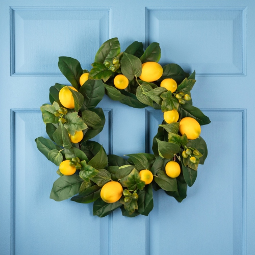 NORTHLIGHT  Lemon And Foliage Artificial Wreath 22-Inch In Yellow
