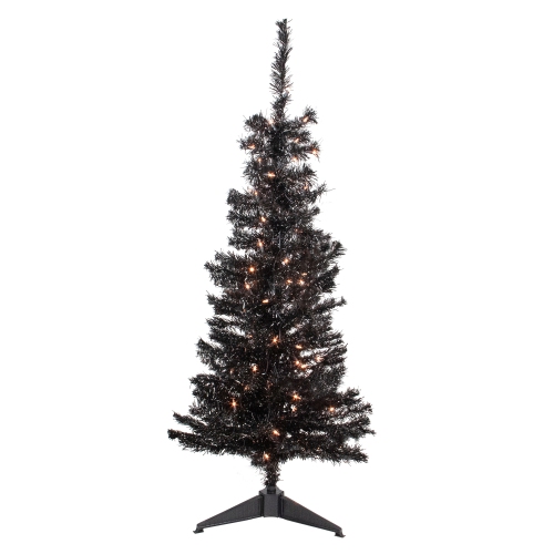 NORTHLIGHT  4' Pre-Lit Artificial Tinsel Christmas Tree, Clear Lights In Black