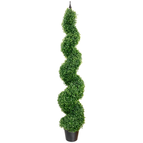 Potted Two Toned Artificial Spiral Boxwood Garden Topiary Tree - 5'