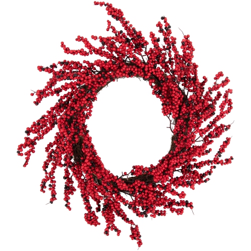 NORTHLIGHT  And Burgundy Berry Artificial Christmas Wreath, 22-Inch Unlit In Red