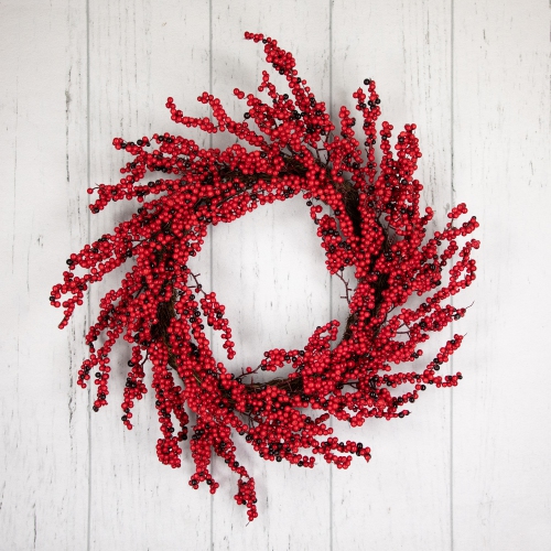 Red and Burgundy Berry Artificial Christmas Wreath, 22-Inch Unlit