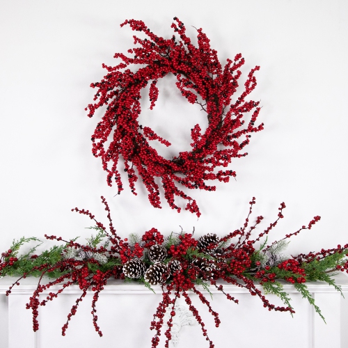 Red and Burgundy Berry Artificial Christmas Wreath, 22-Inch Unlit