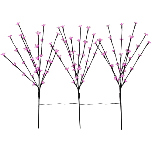 Set of 3 Pre-Lit Cherry Blossom Artificial Tree Branches 2.5' - Fuschia LED Lights