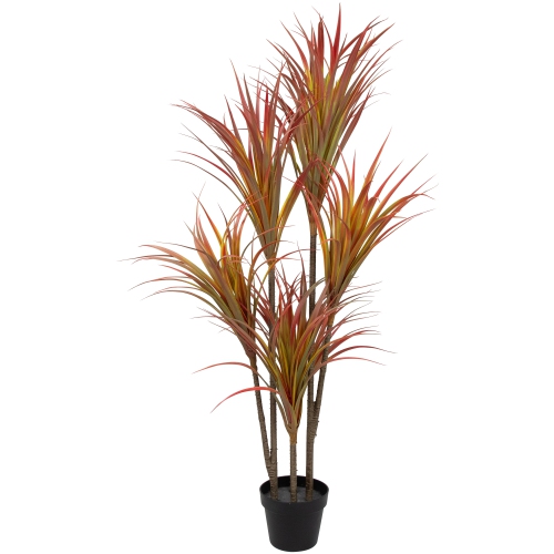 NORTHLIGHT  Real Touch Green And Artificial Dracaena Potted Plant - 54" In Red