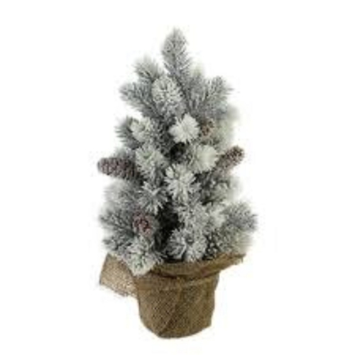 NORTHLIGHT  12" Potted Flocked Pine With Pine Cones Medium Artificial Christmas Tree - Unlit