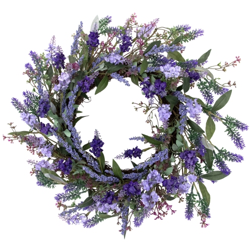 Lavender Artificial Spring Floral Wreath, Purple and Green - 18-Inch
