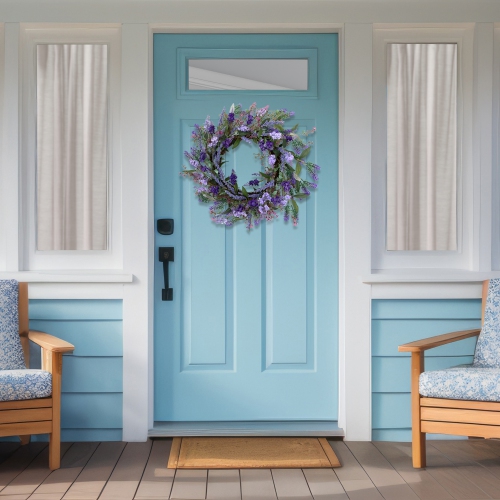 Lavender Artificial Spring Floral Wreath, Purple and Green - 18-Inch