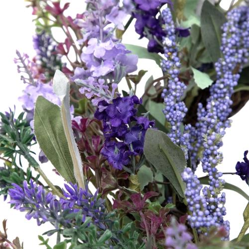 Lavender Artificial Spring Floral Wreath, Purple and Green - 18-Inch