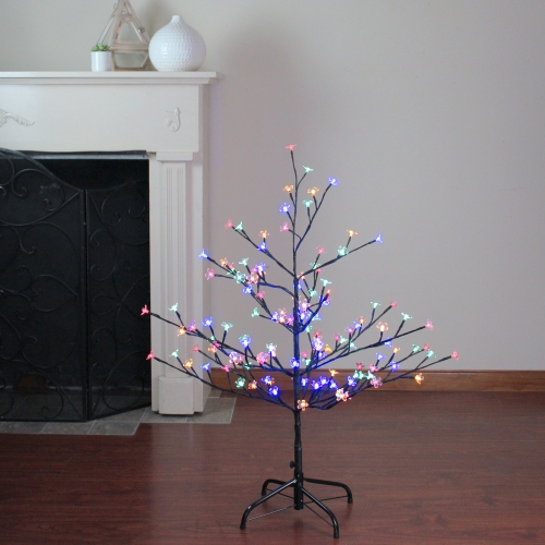 NORTHLIGHT  Pre-Lit Cherry Blossom Flower Artificial Tree - 4' - Multicolor Led Lights