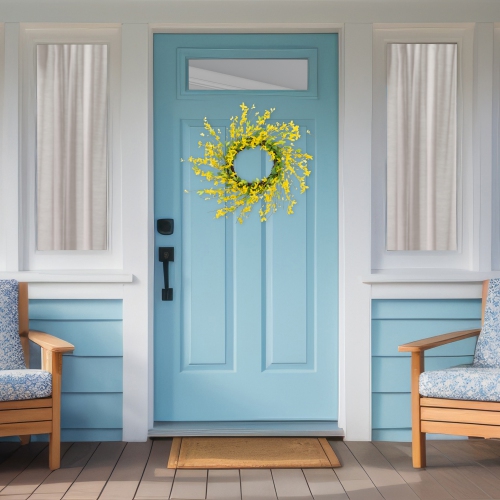Forsythia Artificial Spring Floral Wreath - 20" - Yellow