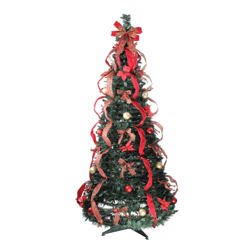 NORTHLIGHT  6' Pre-Lit Plaid Pre-Decorated Pop-Up Artificial Christmas Tree, Multicolor Lights In Red