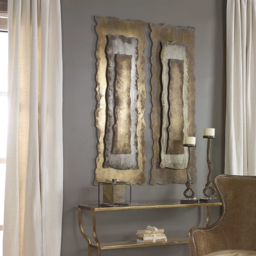 60" Bronze, Silver and Gold Oxidized 3-dimensional Metal Wall Panel