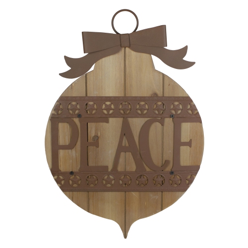 17" Rustic Brown PEACE Christmas Ornament Wall Sign