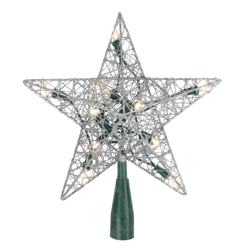 9" Lighted Silver Wire Star Christmas Tree Topper - White LED Lights