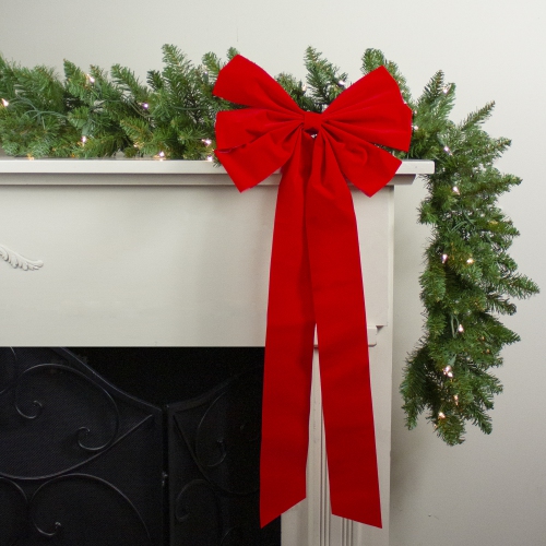 6-Loop Velveteen Christmas Bow Decoration - 12" x 25" - Red