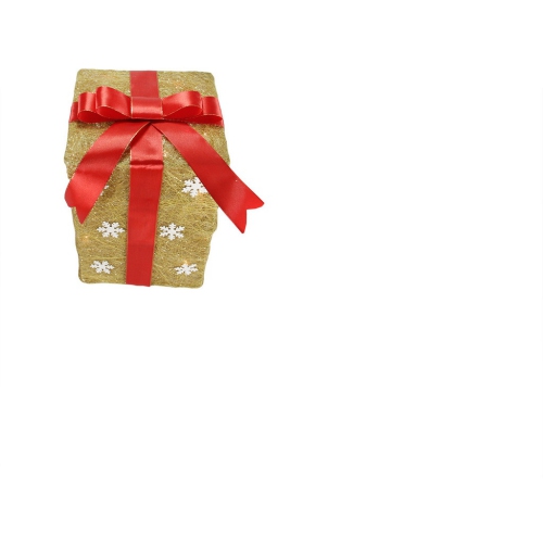 Lighted Snowflake Gift Box Outdoor Christmas Decoration - 13" - Gold - Set of 3