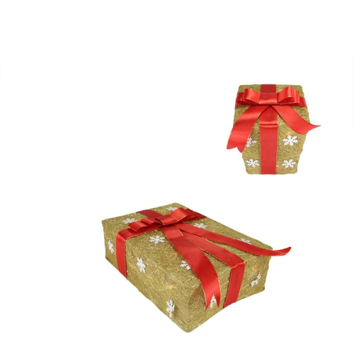 Lighted Snowflake Gift Box Outdoor Christmas Decoration - 13" - Gold - Set of 3