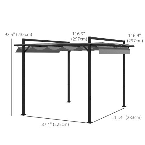 Abri rétractable pour pergola de 10 x 10 pi Outsunny, abri pare-soleil extérieur pour abri de jardin pour gril, terrasse, terrasse, gris foncé