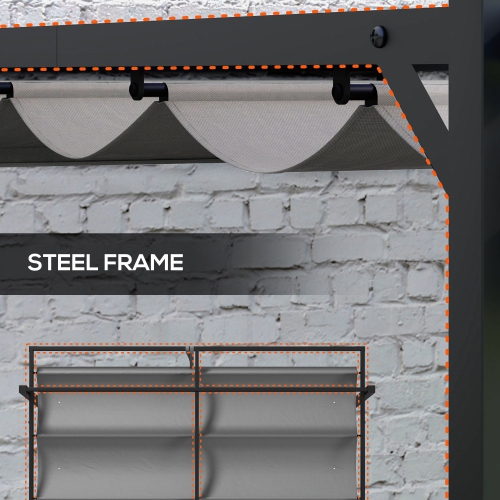 Abri rétractable pour pergola de 10 x 10 pi Outsunny, abri pare-soleil extérieur pour abri de jardin pour gril, terrasse, terrasse, gris foncé