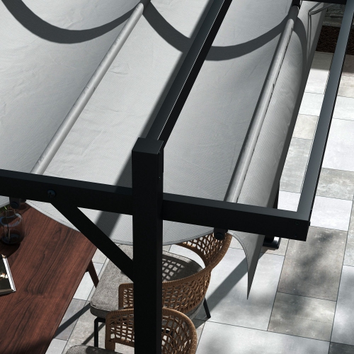 Abri rétractable pour pergola de 10 x 10 pi Outsunny, abri pare-soleil extérieur pour abri de jardin pour gril, terrasse, terrasse, gris foncé