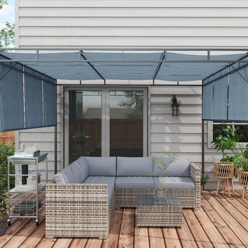 Outsunny 4 Pieces Garden Rattan Furniture Set, Wicker Patio Furniture Outdoor Conversation Set with Corner Sofa Loveseats Coffee Table Cushions for