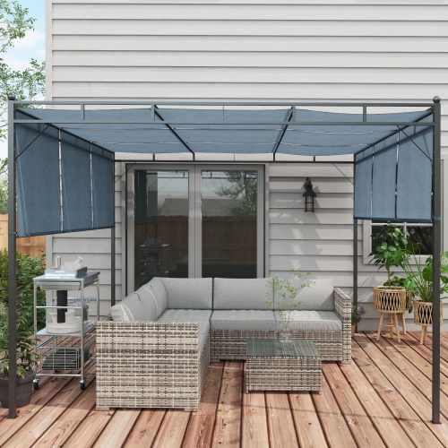 Outsunny 4 Pieces Garden Rattan Furniture Set, Wicker Patio Furniture Outdoor Conversation Set with Corner Sofa Loveseats Coffee Table Cushions for