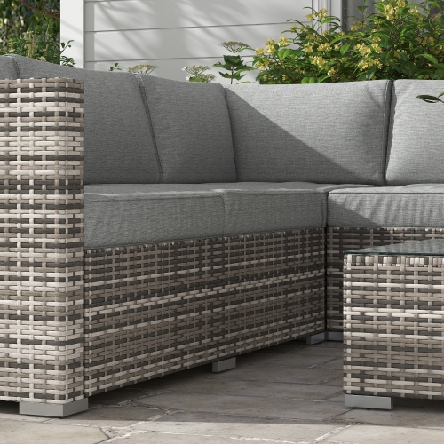 Outsunny 4 Pieces Garden Rattan Furniture Set, Wicker Patio Furniture Outdoor Conversation Set with Corner Sofa Loveseats Coffee Table Cushions for
