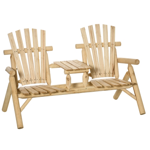 Banc d'extérieur en bois Outsunny, banc de chaises Adirondack doubles avec table centrale pour patio, cour arrière, terrasse, foyer, 61,8 x 34,6 x 40