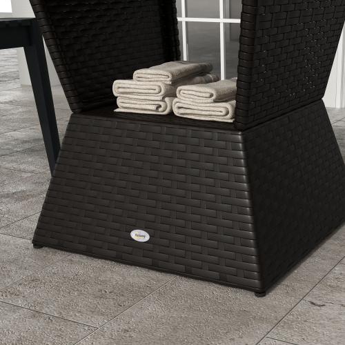 Table basse d'extérieur en rotin Outsunny, table d'appoint toutes saisons avec trou pour parasol, 2 tablettes de rangement, table d'extrémité carrée