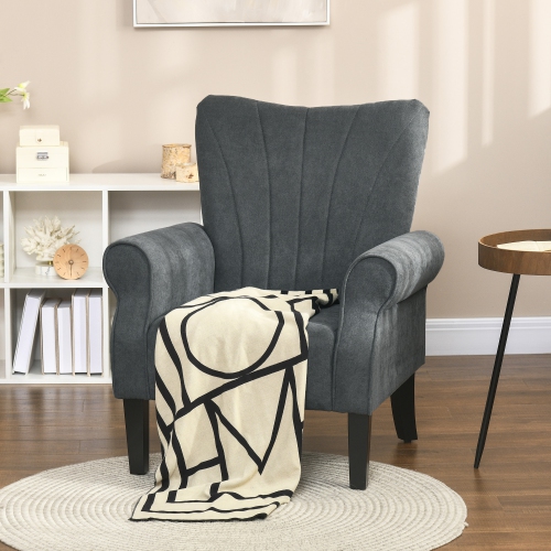 HOMCOM – Fauteuil d’appoint en tissu, fauteuil rembourré, fauteuil de salon moderne à dossier en confessionnal avec pattes en bois, accoudoirs